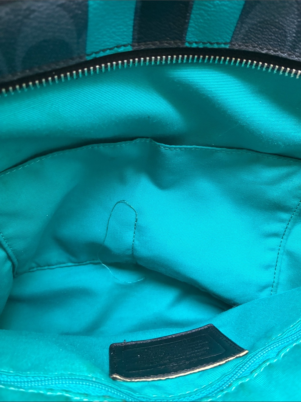 Coach Black Signature Tote with Teal Racing Stripes - Picture 6 of 10